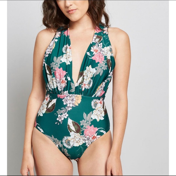 Modcloth Other - ModCloth Lauren green floral plunge one piece